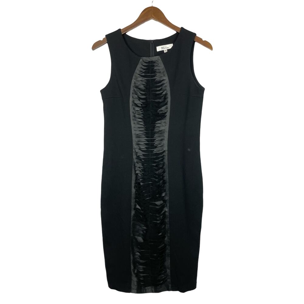 My Tribe | Black Leather Panel Sleeveless Knee Length Career Sheath Dress